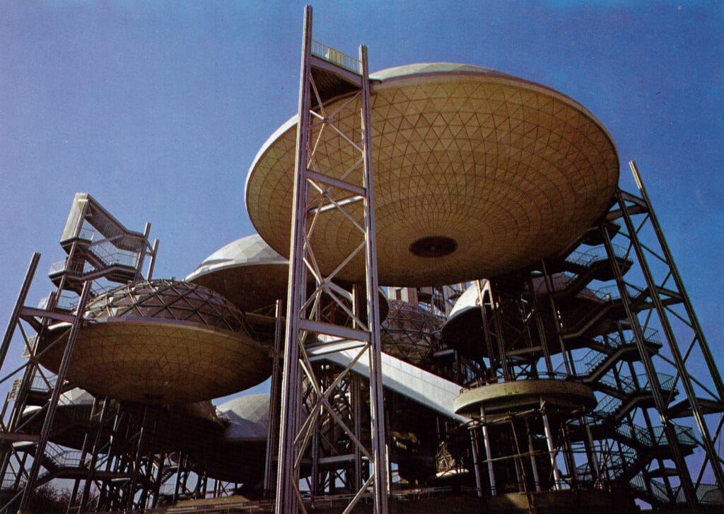 Sumitomo Fairy Tale Pavilion at Expo '70 Osaka, modelled on the flying saucer and floating city